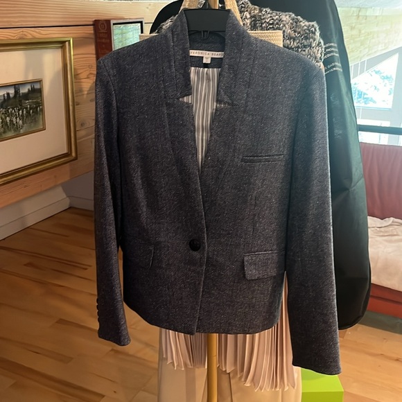 Veronica Beard Celina Upcollar Dickey Herringbone Wool Blend Blazer Blue Sz10 - Picture 8 of 10